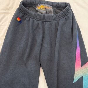 Aviator Nation Charcoal Sweatpants with Rainbow Lightning